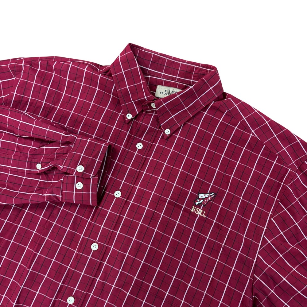 VESI SPORTSWEAR FSU Seminoles Mens L Garnet Plaid Cotton Long Sleeve Shirt